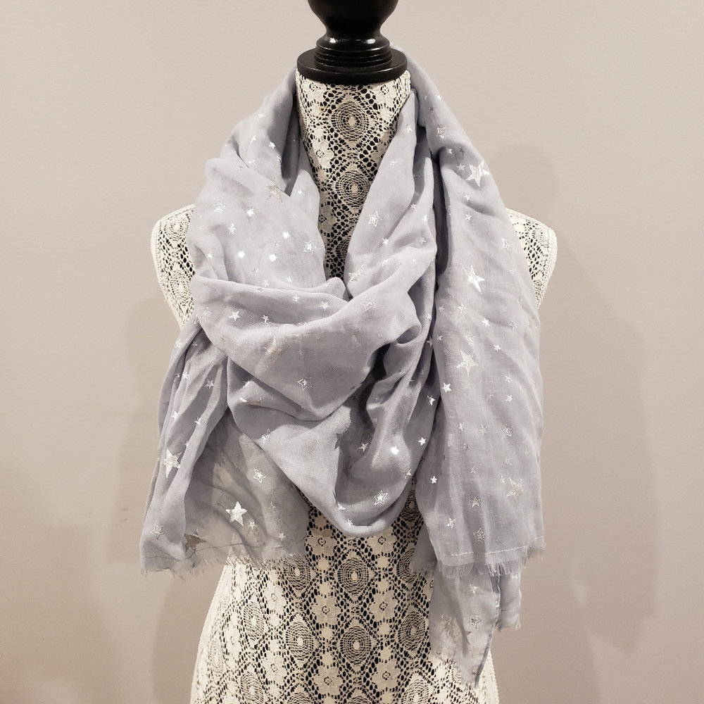 Gray Wrap Scarf with Silver Stars